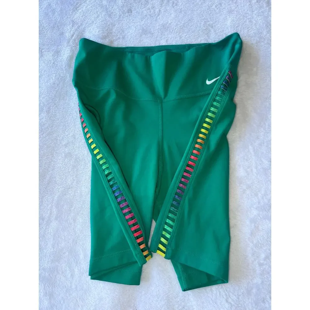 Nike Dri-FIT Bike Shorts Womens Small Teal Rainbow Side Athletic Athleisure